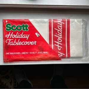 Vintage Scott Holiday Tablecloth 54x88 Holly Happy Holidays 1986